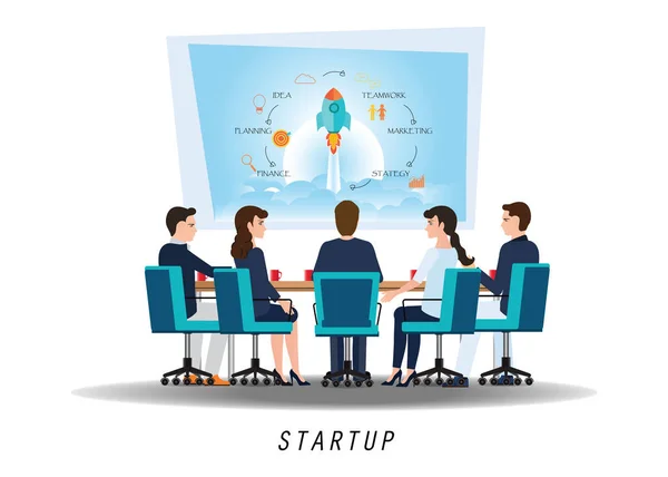 Üzleti elkezd brainstorming ülés üzleti emberekkel egy — Stock Vector