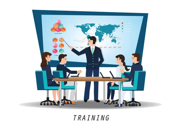 Business training with young people attending the professional t — Stock Vector