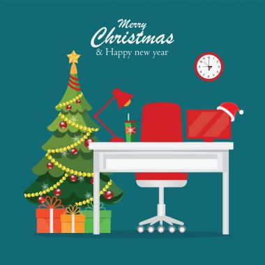 Noel ve yeni yıl modern ofis işyeri iç .