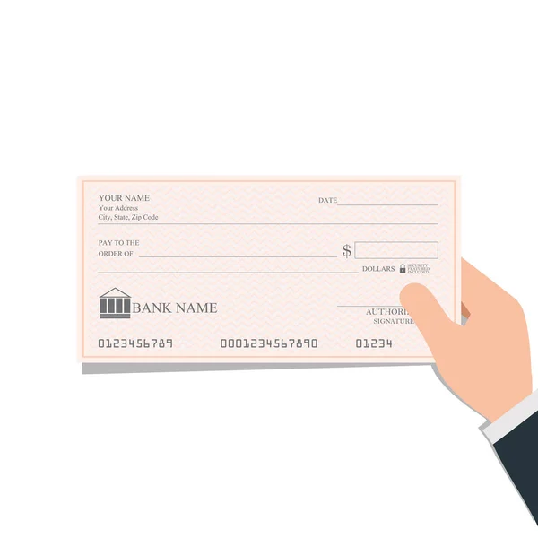 Uomo d'affari in possesso di assegni bancari in bianco o libretto di assegni a colori . — Vettoriale Stock