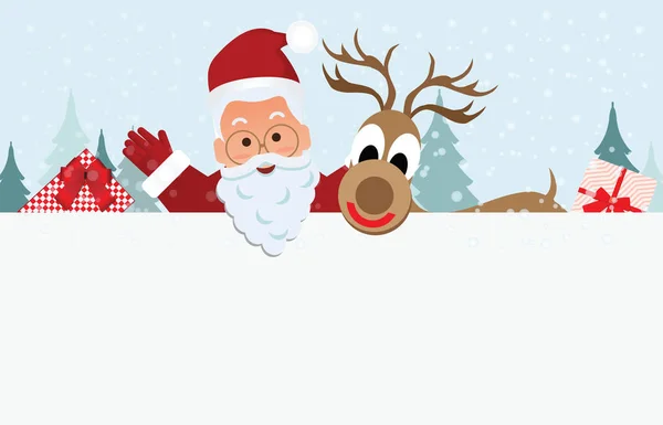 Fondo de Navidad con Santa Claus y renos con un lugar — Vector de stock