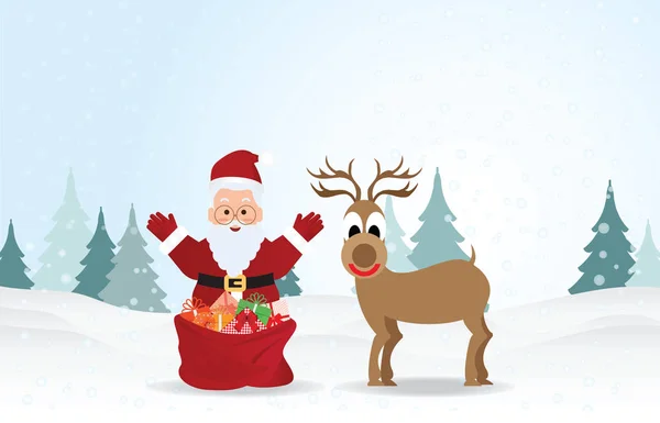 Fondo de Navidad con Santa Claus y renos . — Vector de stock