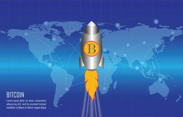 Bitcoin 成長 w bitcoin ロゴ ロケットランチャーと概念 — ストックベクタ