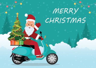Noel Baba 'nın moto sürdüğü Noel tebrik kartı.