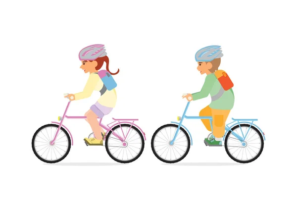 Μικρά παιδιά που οδηγούν ένα ποδήλατο απομονωμένα σε λευκό φόντο. — Διανυσματικό Αρχείο