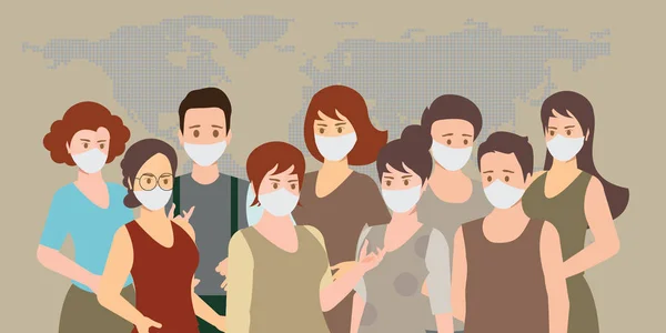 People wearing medical masks to prevent Coronavirus flu. — Stock Vector