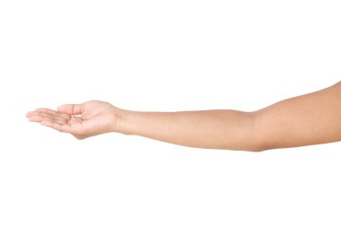 Female asian hand gestures isolated over the white background. 