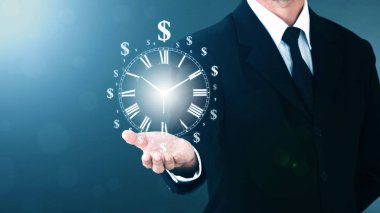 Businessman Without Head Dollar sign clock on hand. Business Concept time is money.