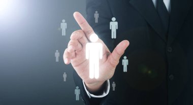 Man without head standing Catching Pose Visual Human.Human resources. CRM and recruitment Business concept