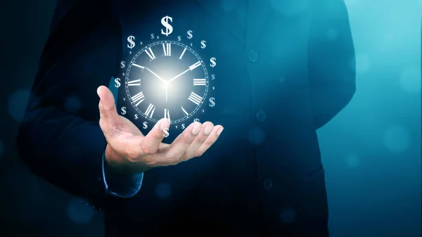 Businessman Head Dollar Sign Clock Hand Business Concept Time Money — Stock Photo, Image