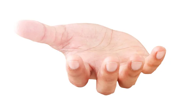 Κοντινό Πλάνο Τεντωμένο Χέρι Ανοιχτή Παλάμη Απομονώνονται Λευκό Φόντο Αντιγραφή — Φωτογραφία Αρχείου