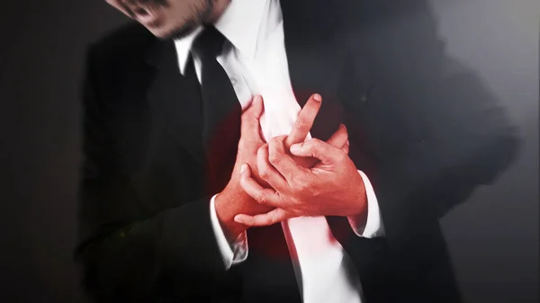 Asian Man Suit Having Heart Attack Heart Burn — 스톡 사진