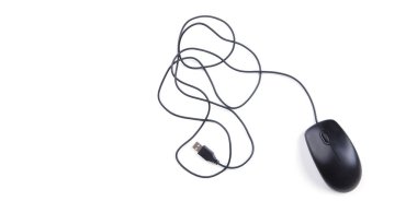 Massey Kablolu Bilgisayar Faresi. Beyaz Arkaplan 'da PC Mouse izole edildi. Kopyalama uzayı. Pankart.