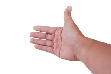 Beyaz arka planda izole edilmiş Asyalı erkek el hareketleri. Sivri uçlu. İLK KİŞİ.