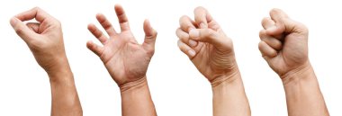 Beyaz arkaplan üzerinde izole edilmiş Asyalı erkek el hareketleri.