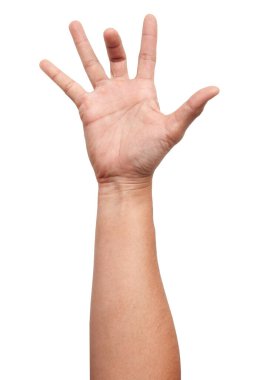 Beyaz arka planda izole edilmiş Asyalı erkek el hareketleri. Beş parmağınla kavra. cinsel işaret. Mastürbasyon.