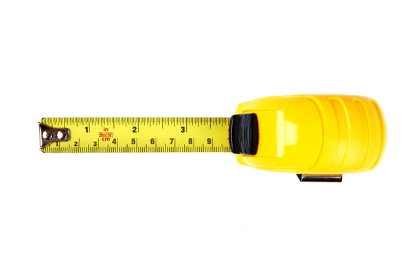白色の背景に分離された黄色の測定テープ トップビュー 第四号 — ストック写真