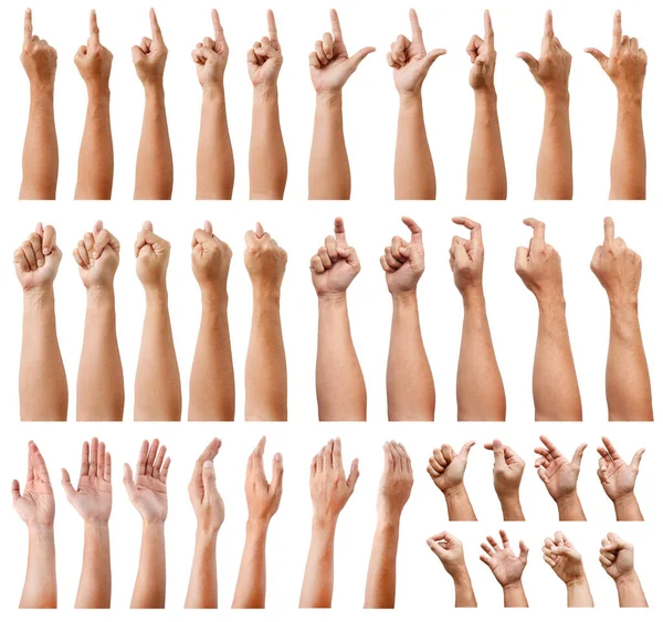 Beyaz arka planda izole edilmiş Asyalı Erkek el hareketleri. Görsel Dokunuş Eylemi Gösteriliyor.