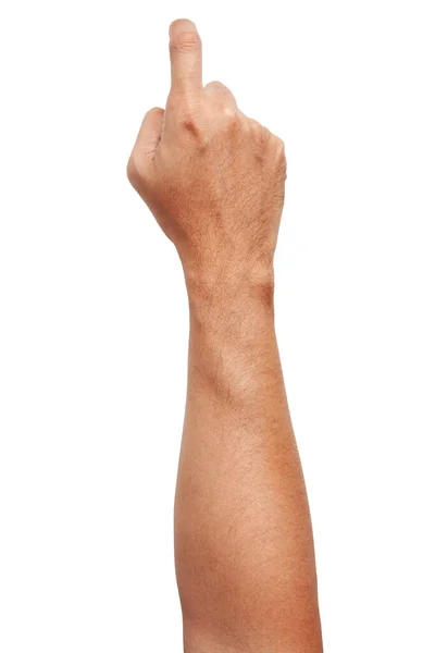Männliche Asiatische Handgesten Isoliert Über Dem Weißen Hintergrund Pointing Visual — Stockfoto