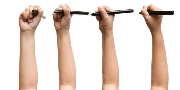 Grupo Hand Holding Pen Escrever Mão Menino Mão Segurar Caneta — Fotografia de Stock