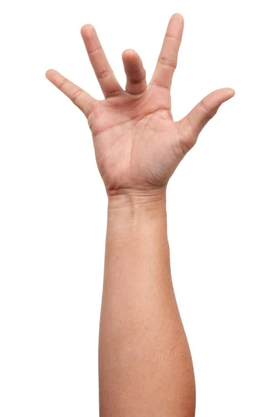 Чоловічі Азіатські Жести Рук Ізольовані Білому Тлі Захопіть Ятьма Пальцями — стокове фото