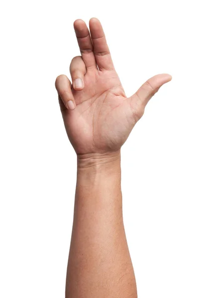 亚洲男性的手势在白色的背景上是孤立的 用五个手指抓住 — 图库照片