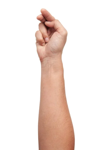 亚洲男性的手势在白色的背景上是孤立的 用五个手指抓住 — 图库照片