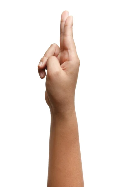 Хлопчики Азіатські Жести Рук Ізольовані Білому Тлі Два Пальці Знак — стокове фото