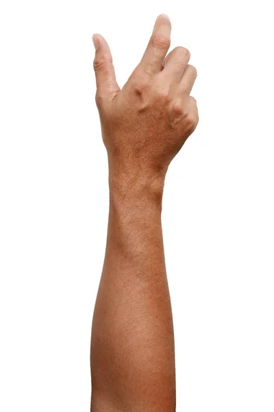 Мужчина Азиатские Жесты Руки Изолированы Белом Фоне Захват Мелочи — стоковое фото