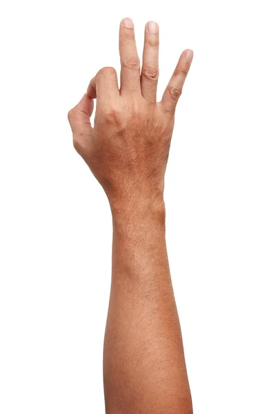 Mão Asiática Masculina Gestos Isolados Sobre Fundo Branco Soft Grab — Fotografia de Stock
