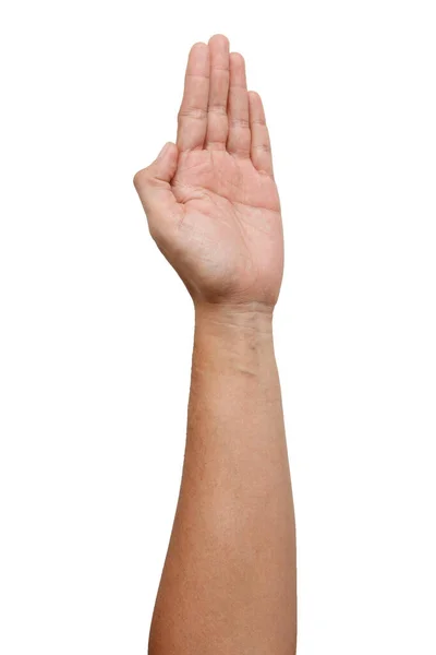 Männliche Asiatische Handgesten Isoliert Über Dem Weißen Hintergrund Berührungsaktionen — Stockfoto