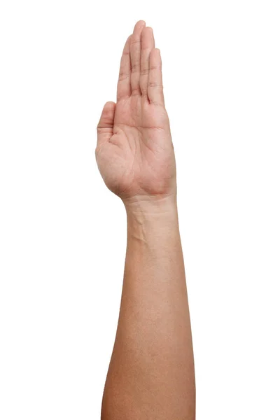 Мужские Азиатские Жесты Руки Изолированы Белом Фоне Touch Action — стоковое фото