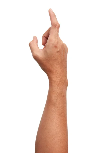 Мужские Азиатские Жесты Руки Изолированы Белом Фоне Указание Действие Визуального — стоковое фото
