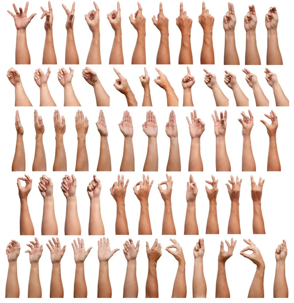 Beyaz arka planda izole edilmiş Asyalı Erkek el hareketleri. Görsel Dokunuş Eylemi Gösteriliyor.