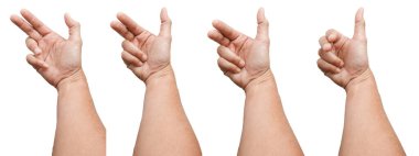 Beyaz arka planda izole edilmiş Asyalı erkek el hareketleri. Beş parmağınla kavra. cinsel işaret. Mastürbasyon.