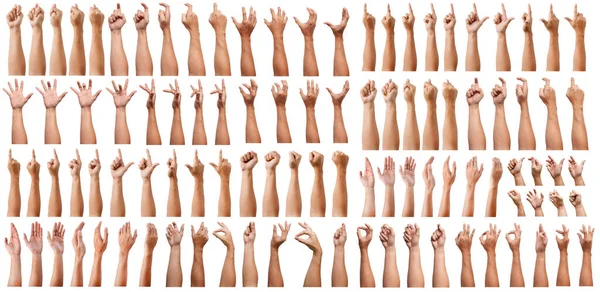 Super Set Von Männlichen Asiatischen Handgesten Isoliert Über Dem Weißen — Stockfoto