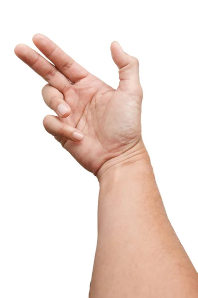 Męskie Azjatyckie Gesty Dłoni Odizolowane Białym Tle Złap Pięcioma Palcami — Zdjęcie stockowe