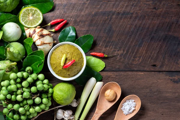 Zutat Für Thailändisches Essen Grünes Curry Huhn Grünes Curry Schweinefleisch — Stockfoto
