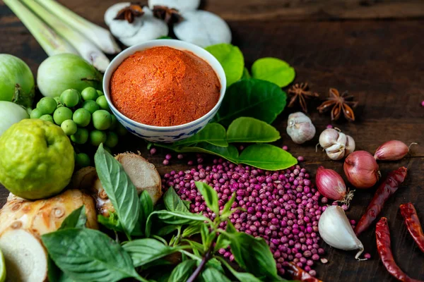 Popula Ingredientes Comida Tailandesa Para Kooking Curry Rojo Pollo Cerdo — Foto de Stock