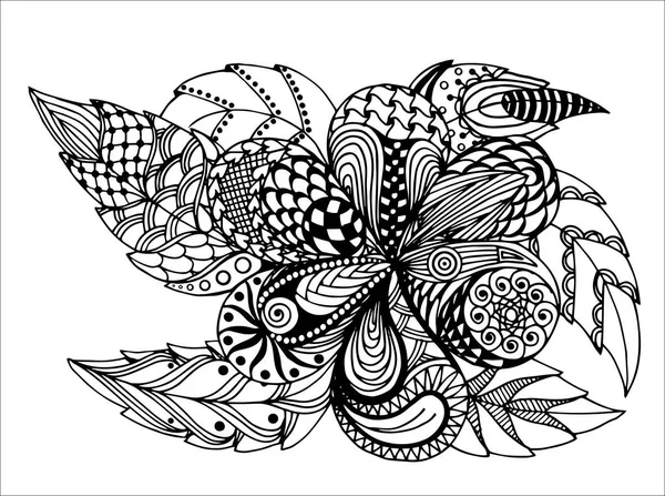 Hand drawn floral zentangle on white background — Stock Vector