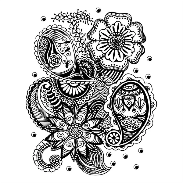 Hand getekend floral zentangle op witte achtergrond — Stockvector