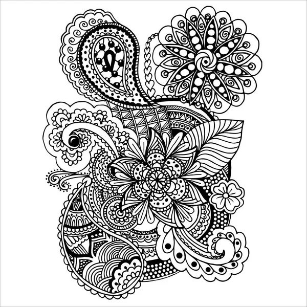 Enredo floral dibujado a mano sobre fondo blanco — Vector de stock