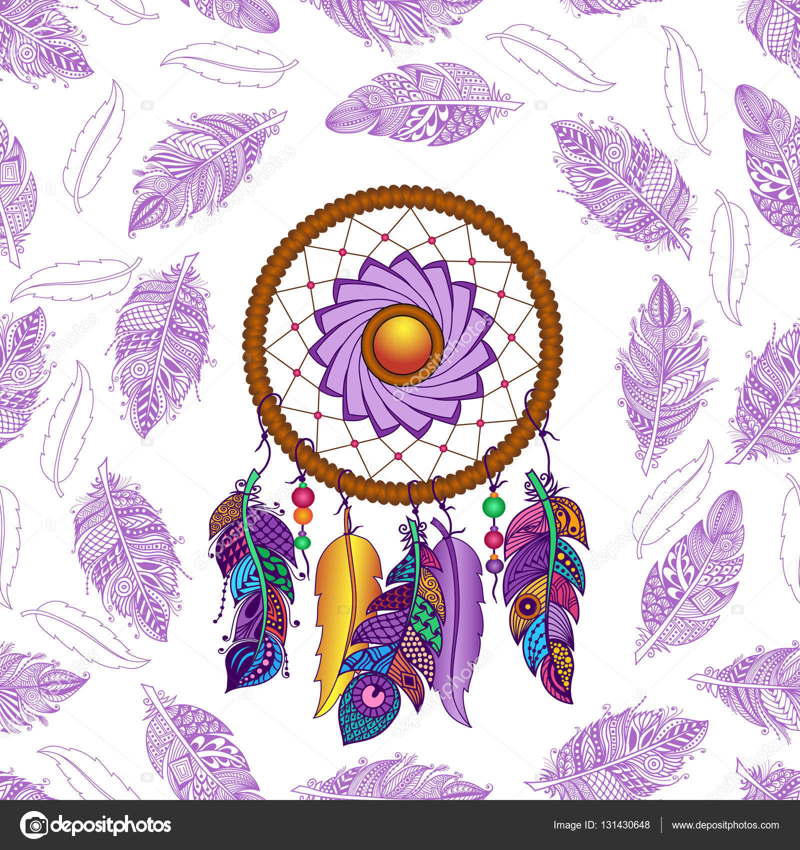 Modello senza cuciture di dreamcatcher colorati disegnati a mano — Vettoriale Stock