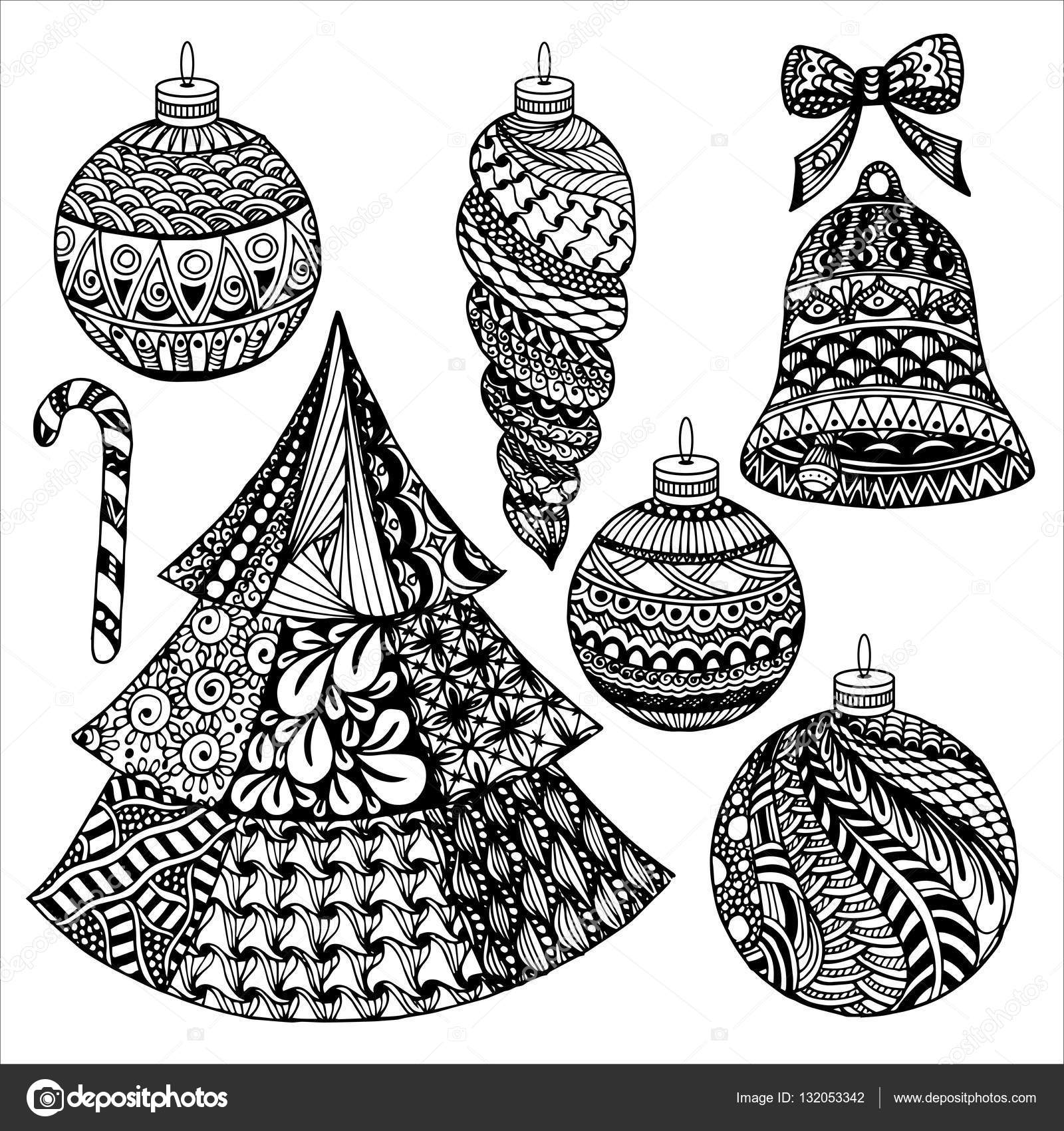 Collezione Natale zentangle — Vettoriali Stock © meookami Elementi di disegno di vettore di zendoodle Insieme di Natale per colorare libro colorare disegno antistress — Vettoriali