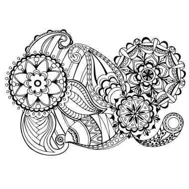 El çiçek zentangle beyaz zemin üzerine çekilmiş.