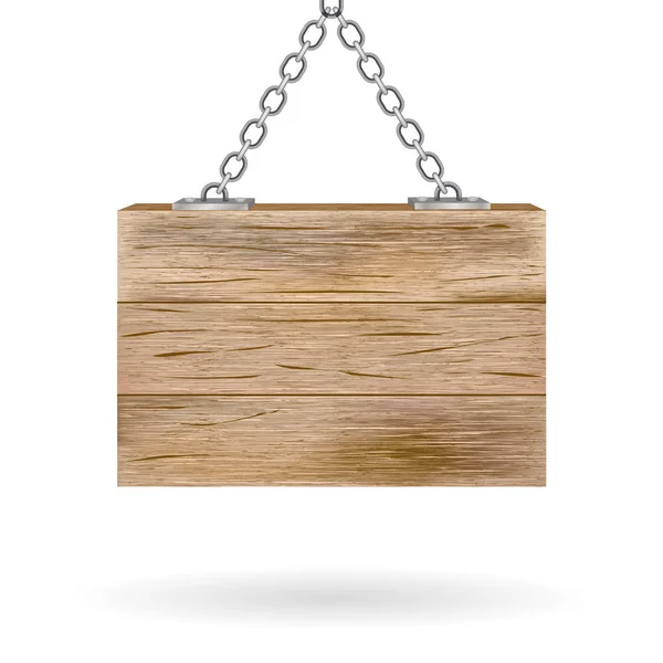Panneau en bois blanc accroché à la chaîne — Image vectorielle