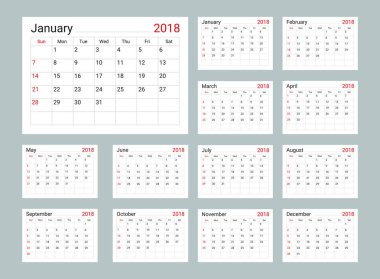 Takvim 2018 günlük planlayıcısı şablonu