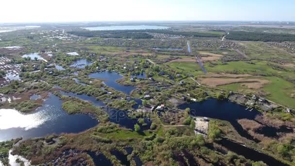 Aerial shot of the Dnipro river basin with large wild territories in spring — Stock Video
