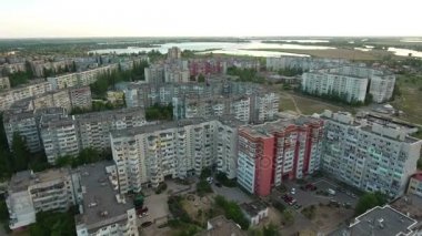Hava atış Kherson cityscape ve arka planda görülen Dnipro Nehri