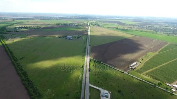 Fotografia aérea de uma estrada rural na região de Kherson em um dia ensolarado — Vídeo de Stock